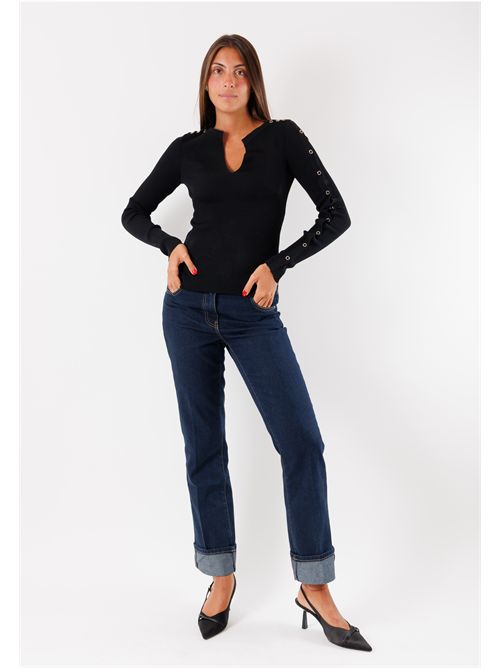 Ribbed sweater with metallic rings on the sleeves 8K0328K280 PATRIZIA PEPE | 8K0328K280K103